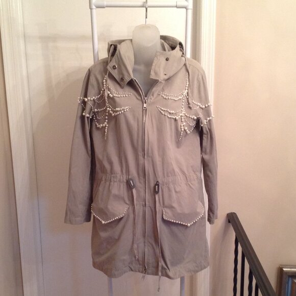 Stellah Pearl Embellished Long Light Jacket Coat w/ Hood - Picture 1 of 10